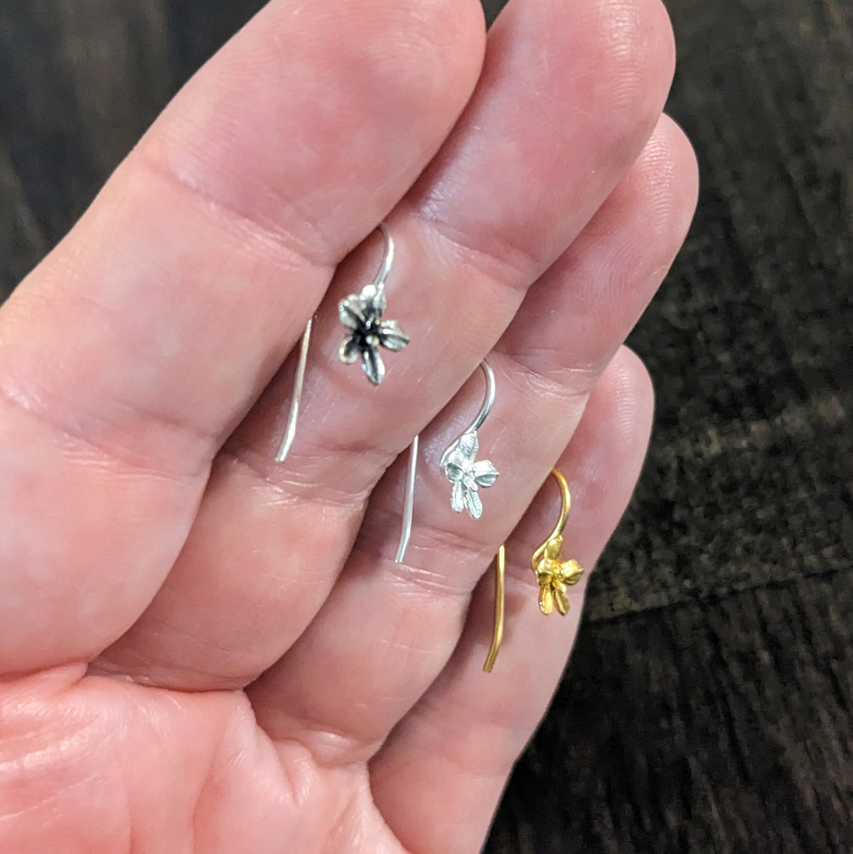 Bali BRASS Orchid Ear Wires, 20mm long, 7mm flower, 20 gauge - sold by the pair