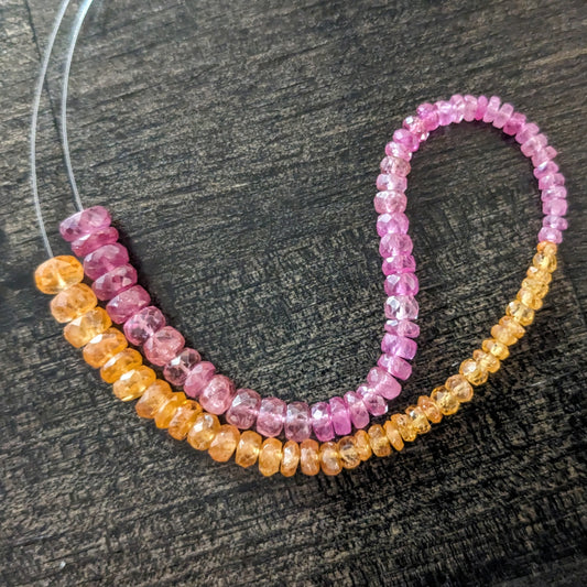 Dynamic Duo: Pink Sapphire & Mandarin Orange Garnet Faceted Rondelles, 7-3/4" strand of 2.5-5.5mm beads