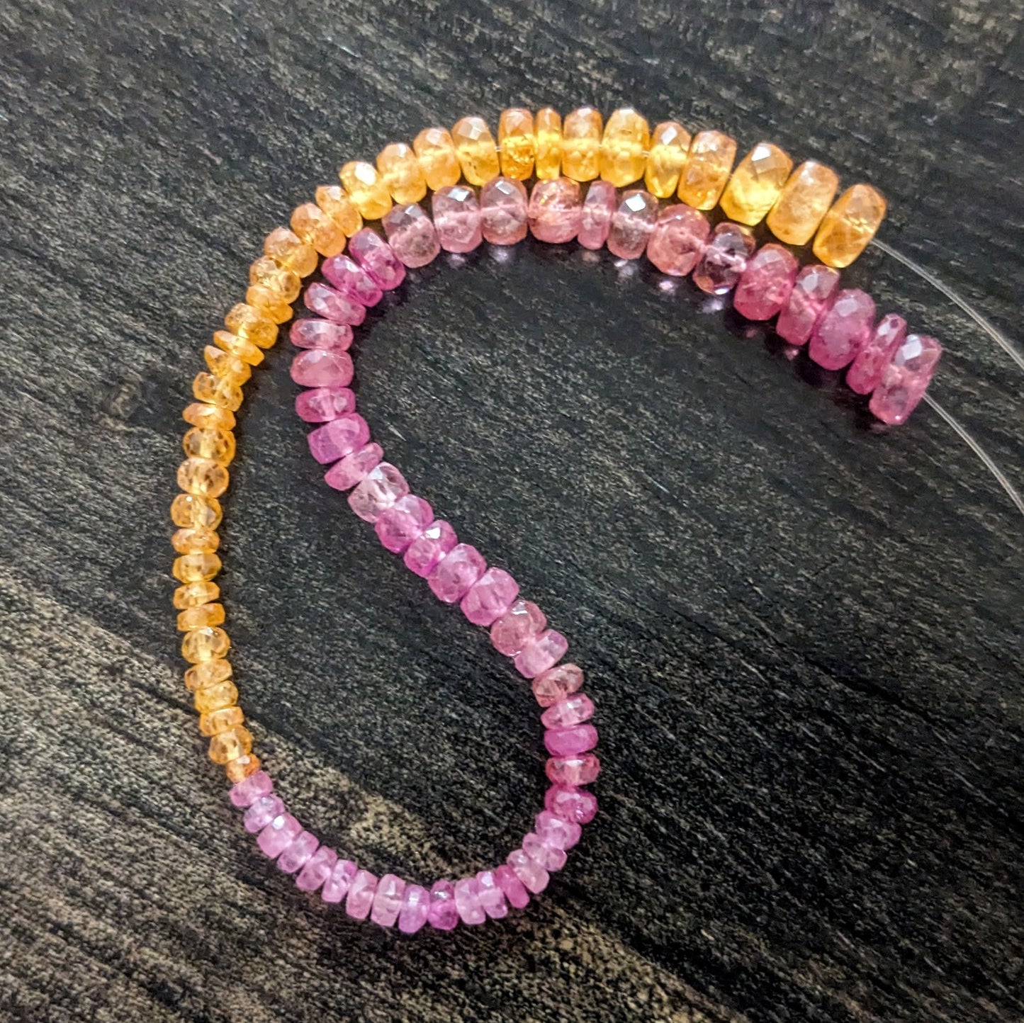 Dynamic Duo: Pink Sapphire & Mandarin Orange Garnet Faceted Rondelles, 7-3/4" strand of 2.5-5.5mm beads
