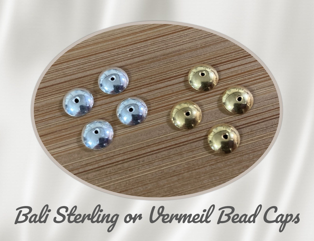 REDUCED Bali Plain Round Bead Caps in Sterling or Gold Vermeil, 4.5mm wide - sold by the pair