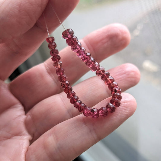 Rhodolite Garnet Faceted Rondelle Beads, 3-1/2 inch strand, 3.5-4.8mm beads