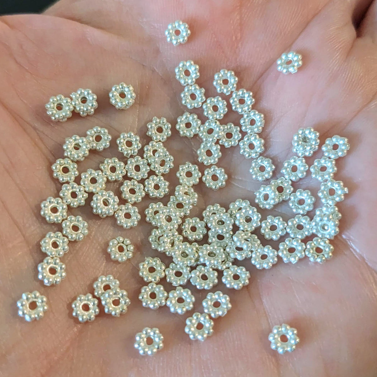 Brass Daisy Spacer Beads, 4mm diameter - sold in sets of 10