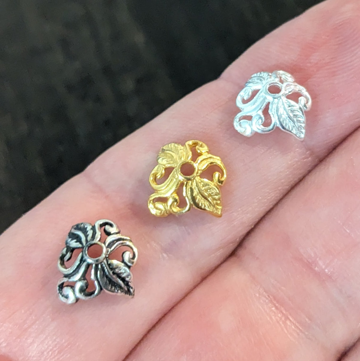 Bali Brass Vine Bead Caps Artisan-made supplies, 5mm x 9mm - sold by the pair