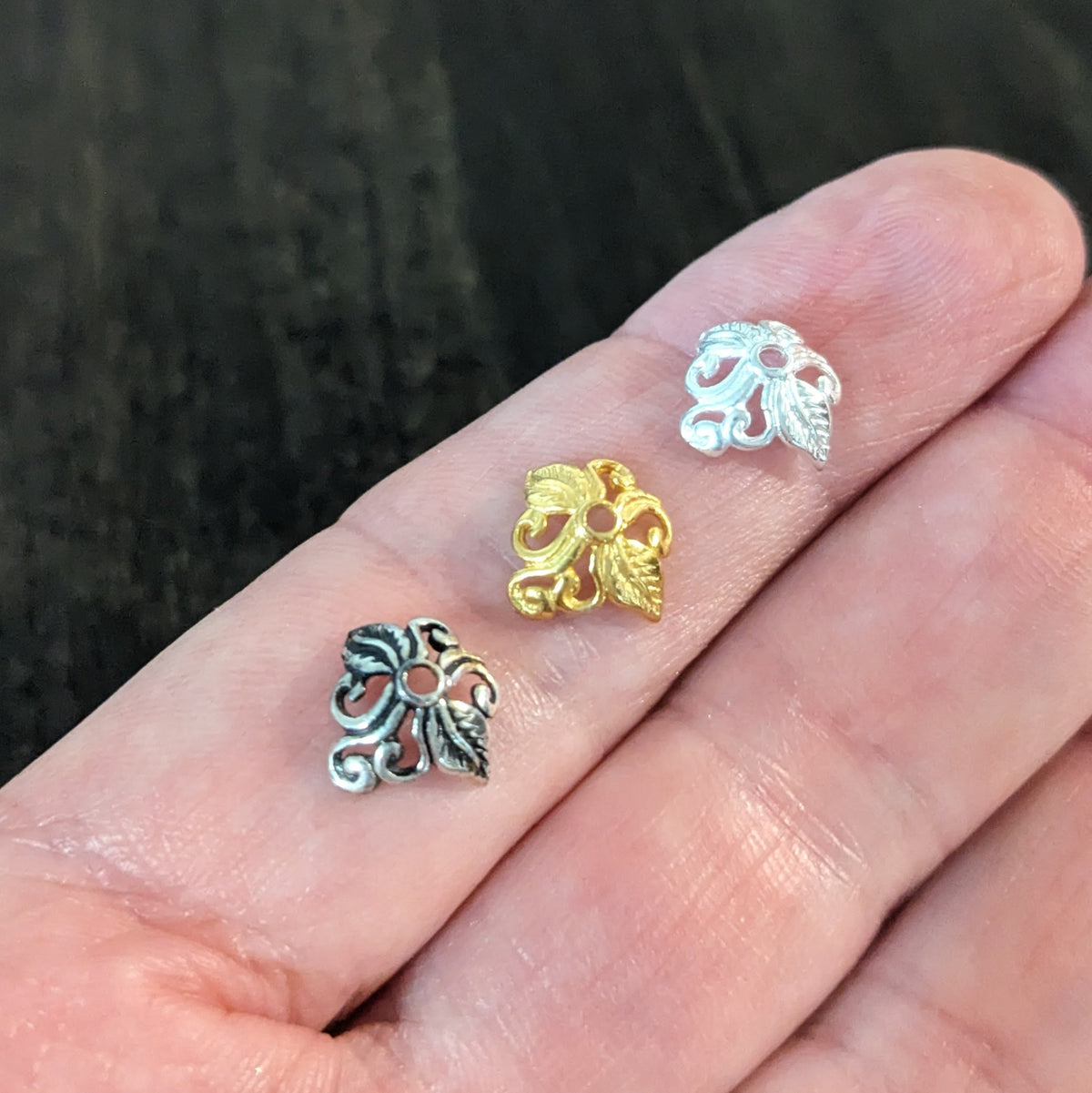 Bali Brass Vine Bead Caps Artisan-made supplies, 5mm x 9mm - sold by the pair