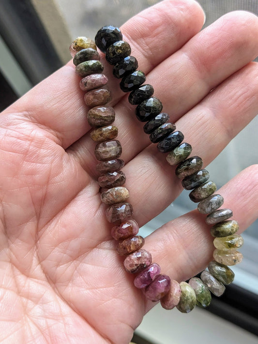 Watermelon Tourmaline Large Faceted Rondelle Beads, 6-3/4" strand, 8-8.5mm diameter