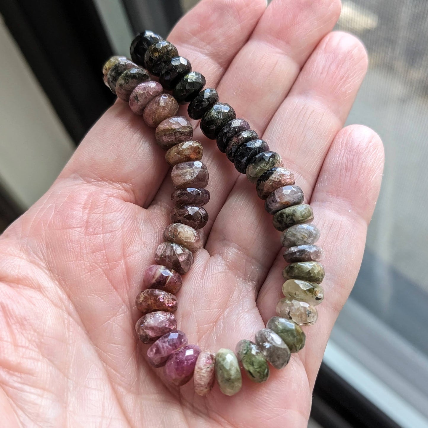 Watermelon Tourmaline Large Faceted Rondelle Beads, 6-3/4" strand, 8-8.5mm diameter